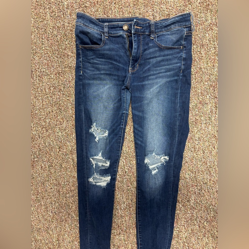 American Eagle Outfitters Dark Blue Distressed Skinny Jeans